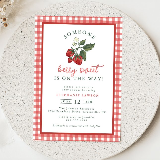 Someone Berry Sweet Gingham Baby Shower Invitation (Creator Uploaded)