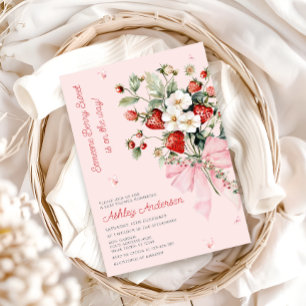 Someone Berry Sweet Modern Pink Bow Baby Shower Invitation