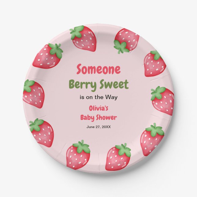 Someone Berry Sweet Pink Strawberry Baby Shower   Paper Plates (Front)