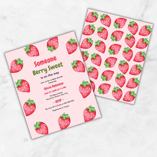 Someone Berry Sweet Strawberry Baby Shower Invite  (Budget Someone Berry Sweet is on the Way Strawberry Baby Shower Invitation )