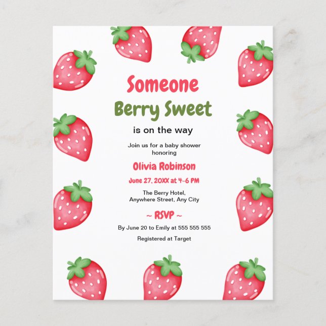 Someone Berry Sweet Strawberry Baby Shower Invite  Flyer (Front)
