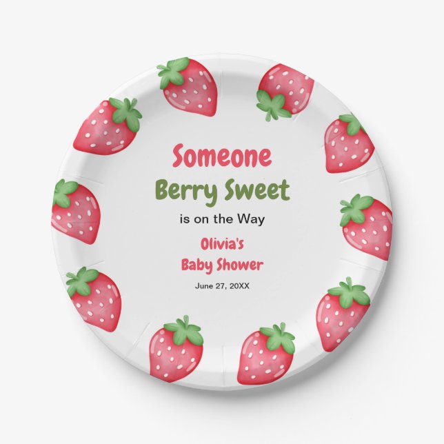 Someone Berry Sweet Strawberry Baby Shower  Paper Plates (Front)