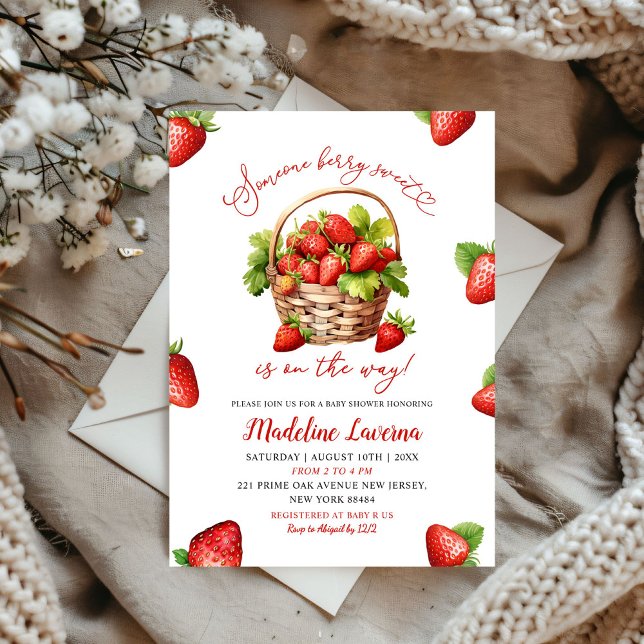 Someone Berry Sweet Strawberry Theme Baby Shower Invitation (Creator Uploaded)