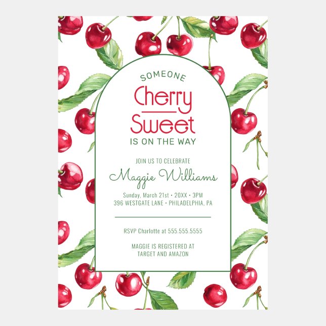 Someone Cherry Sweet Watercolor Baby Shower Invitation (Front)