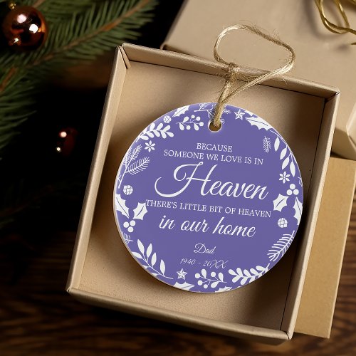 Someone In Heaven Foliage Wreath Photo Purple Ceramic Ornament