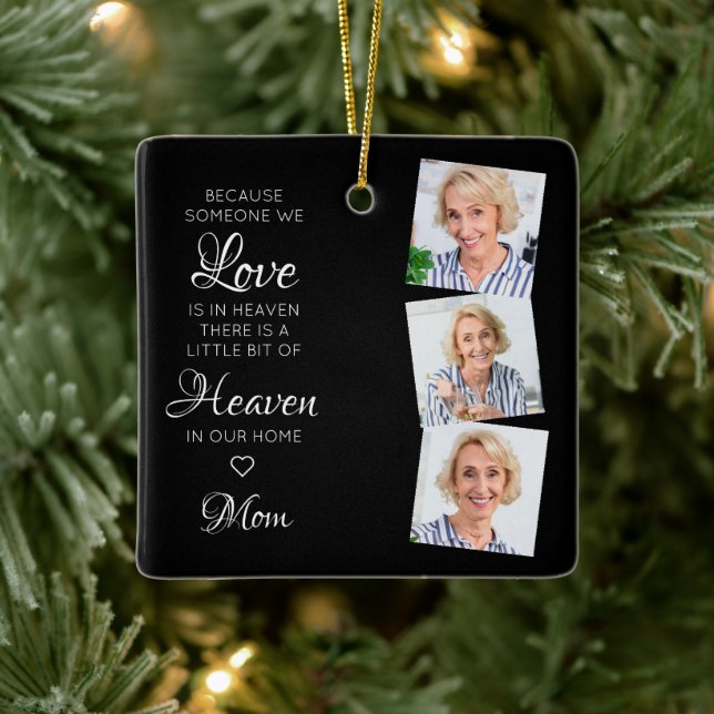 Someone In Heaven Modern 3 Photo Memorial  Ceramic Ornament (Tree)