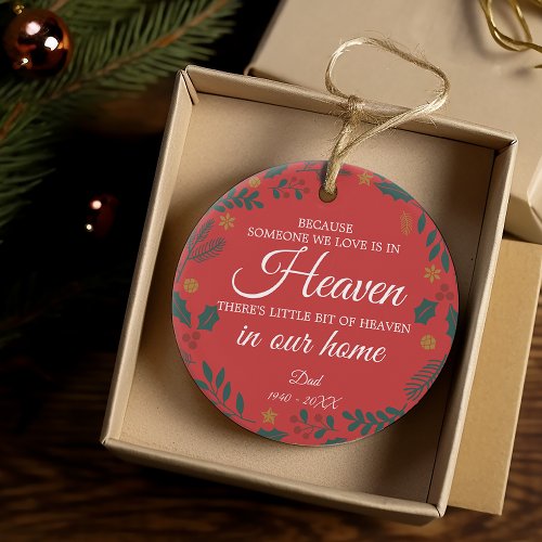 Someone In Heaven Winter Foliage Wreath Photo Red Ceramic Ornament