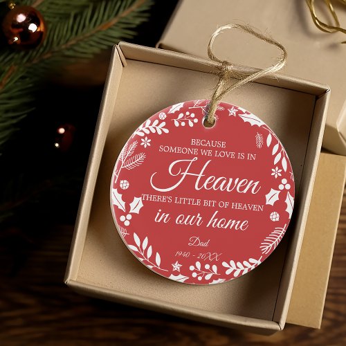 Someone In Heaven Winter Foliage Wreath Photo Red Ceramic Ornament