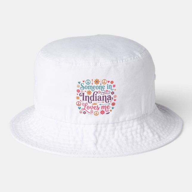Someone in Indiana Loves Me Boho Hippie Design Bucket Hat (Front)
