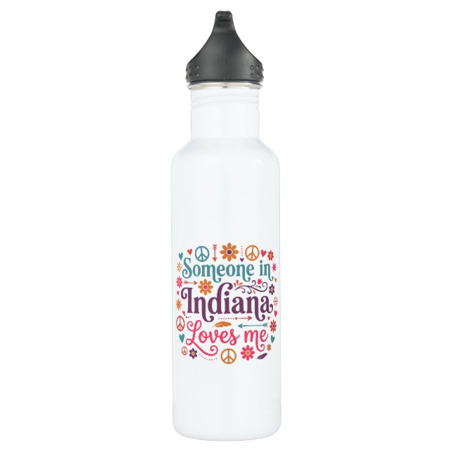 Someone in Indiana Loves Me Boho Hippie Design Stainless Steel Water Bottle (Right)