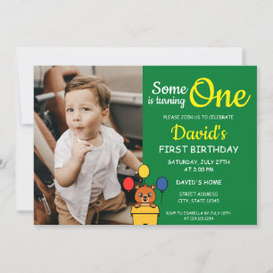 Someone is Turning One Green Photo 1st Birthday Invitation