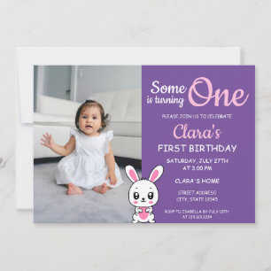 Someone is Turning One Purple Photo 1st Birthday Invitation