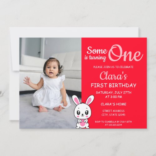 Someone is Turning One Red Photo 1st Birthday Invitation