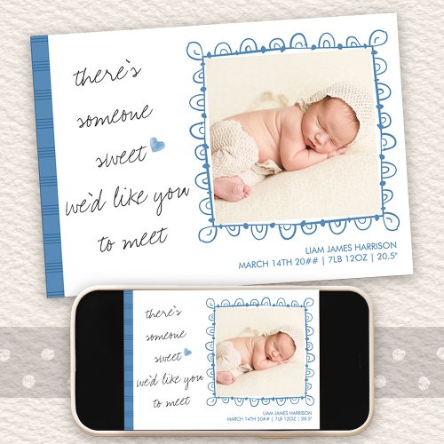 Someone Sweet to Meet 2 Photo Baby Boy Birth Announcement