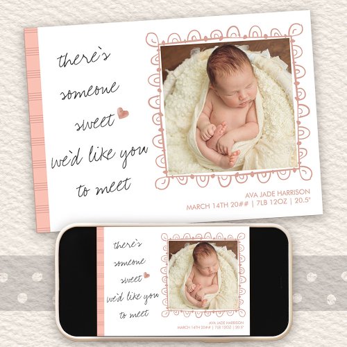 Someone Sweet to Meet 2 Photo Baby Girl Birth Announcement