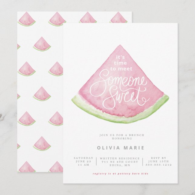 Someone Sweet watercolor watermelon shower design  Invitation (Front/Back)