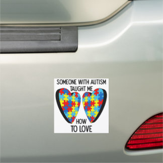 Someone With Autism Colorful Puzzle Hearts Car Magnet