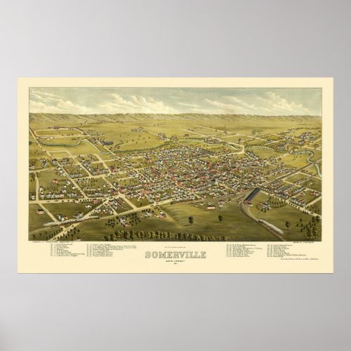 Somerville NJ Panoramic Map _ 1882 Poster