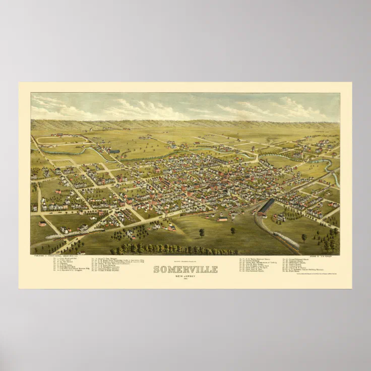 Somerville, NJ Panoramic Map - 1882 Poster | Zazzle