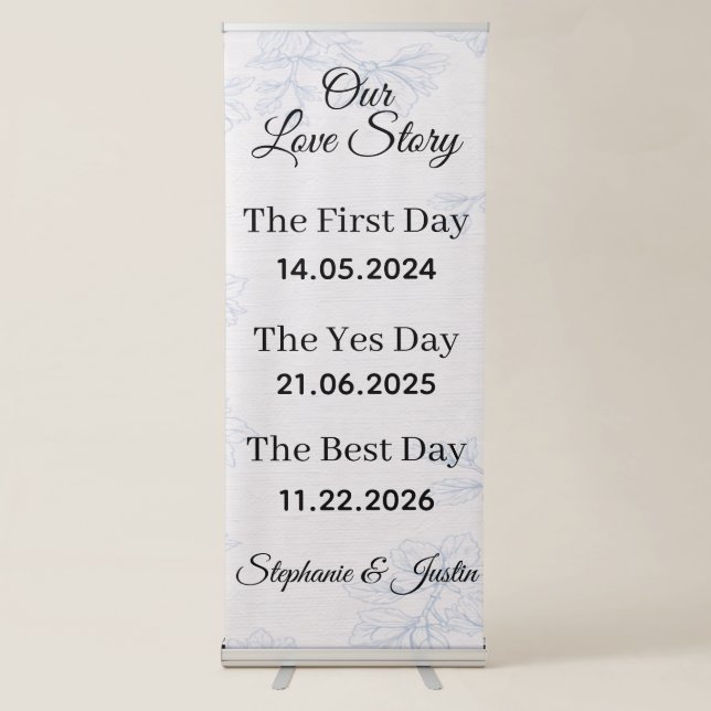 Something blue and white elegant  Wedding Timeline Retractable Banner (Front)