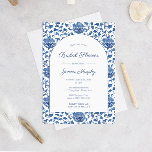 Something Blue Antique Chinoiserie Wedding Shower Invitation