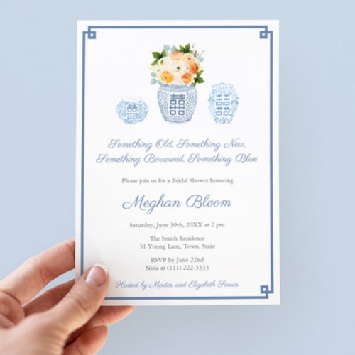 Something Blue Autumn Flowers Bridal Shower Party Invitation