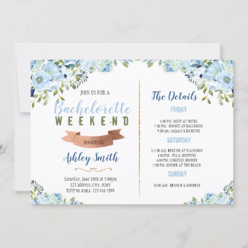 Something blue Bachelorette Itinerary invitation
