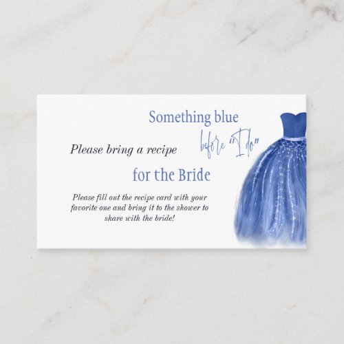 Something Blue Before Dress Bridal Shower Recipe Enclosure Card