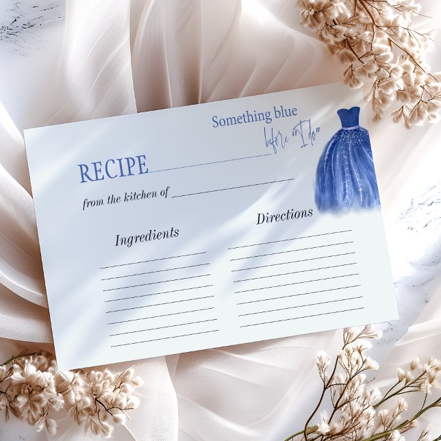 Something Blue Before Dress Bridal Shower Recipe Note Card (Creator Uploaded)