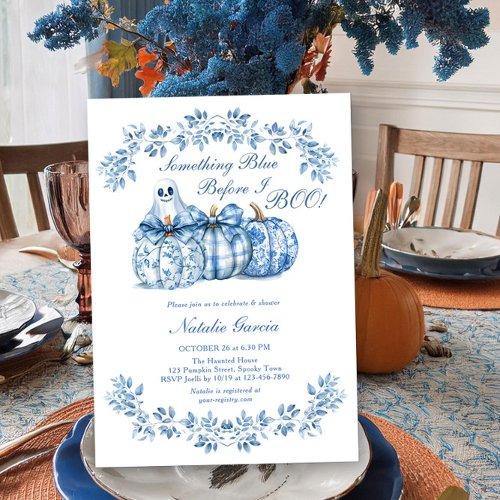 Something Blue before I Boo Pumpkin Bridal Shower Invitation