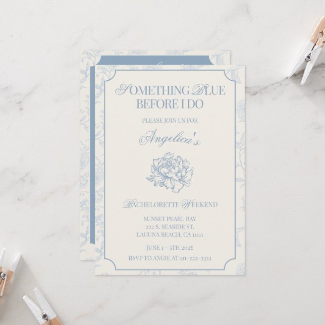 Something Blue Before I Do Bachelorette Itinerary  Invitation (Front/Back In Situ)