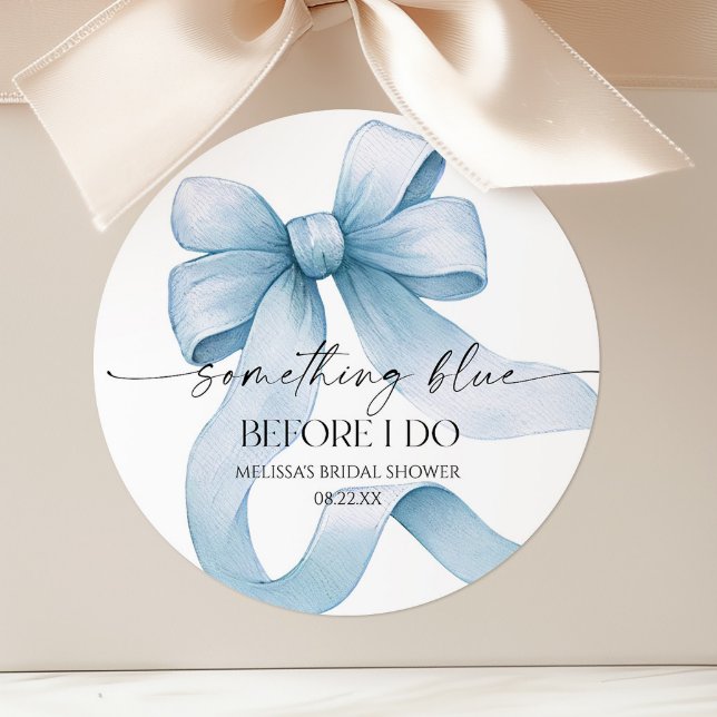 Something Blue Before I Do Blue Bow Bridal Shower Classic Round Sticker (Creator Uploaded)