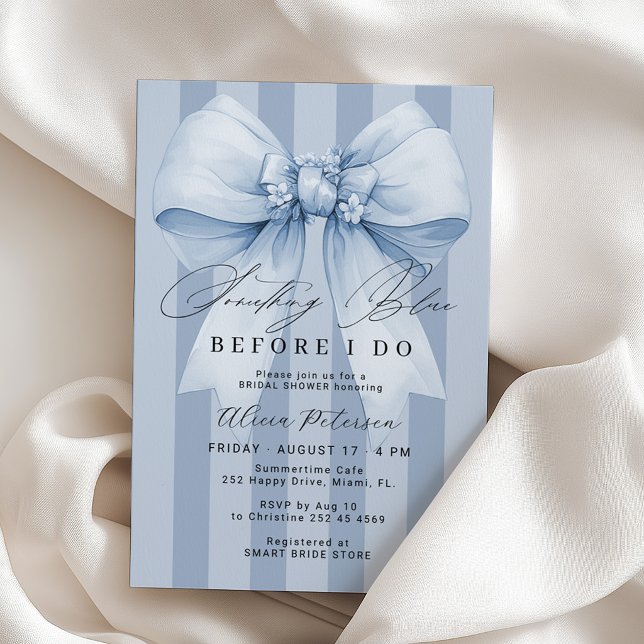 Something blue before I do blue bow bridal shower Invitation (Creator Uploaded)