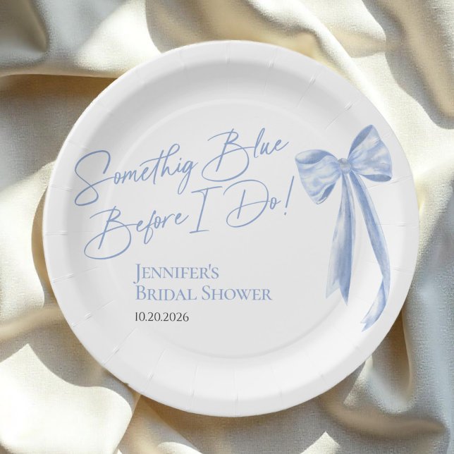 Something Blue Before I Do Blue Bow Bridal Shower Paper Plates (Creator Uploaded)