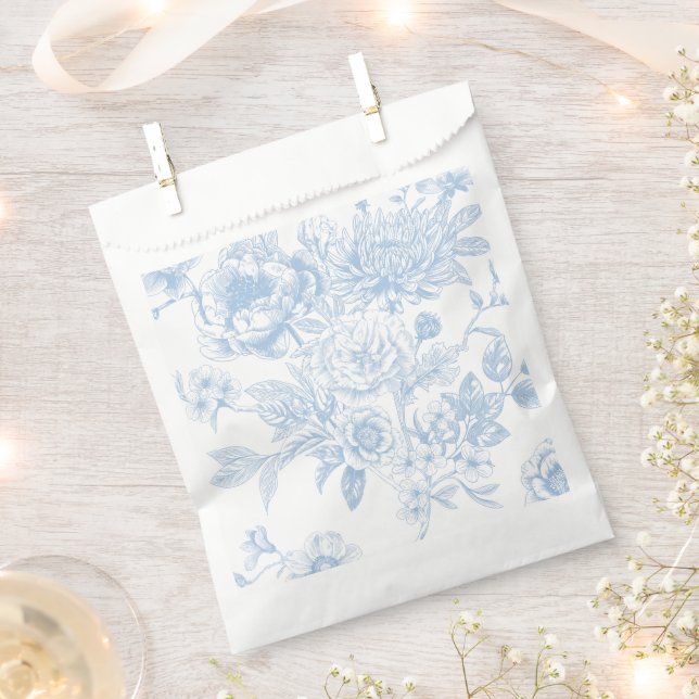 Something Blue Before I Do Blue Floral Toile Favor Bag (Clipped)