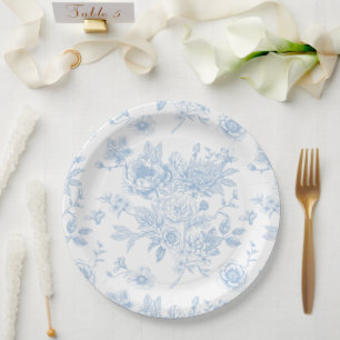 Something Blue Before I Do Blue Floral Toile Paper Plates