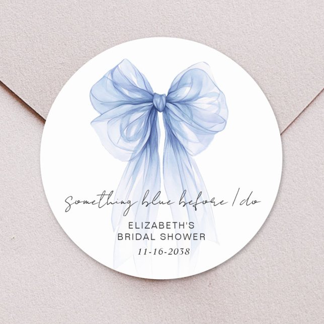 Something Blue Before I Do Bow Bridal Shower Classic Round Sticker (Creator Uploaded)