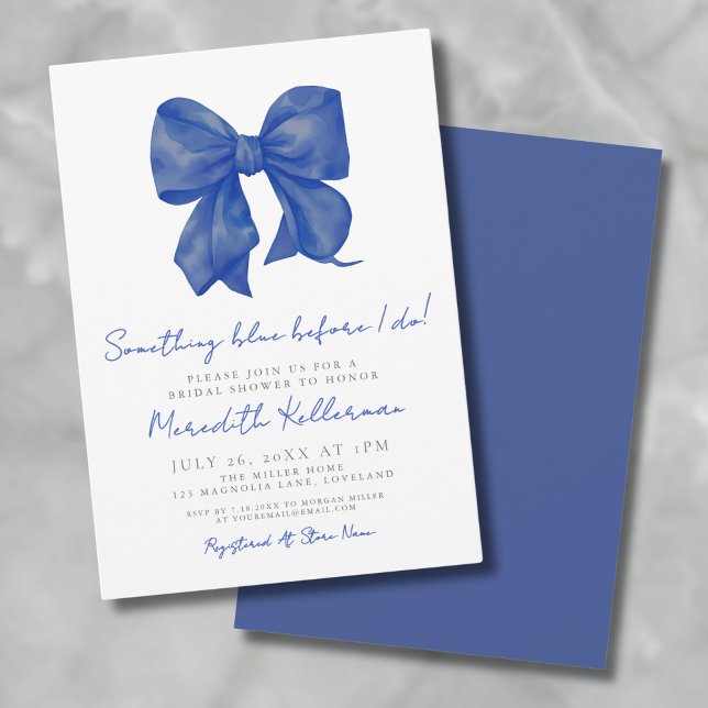 Something Blue Before I Do Bow Bridal Shower Invitation (Elegant Simple Blue Bow Bridal Shower Invitation)