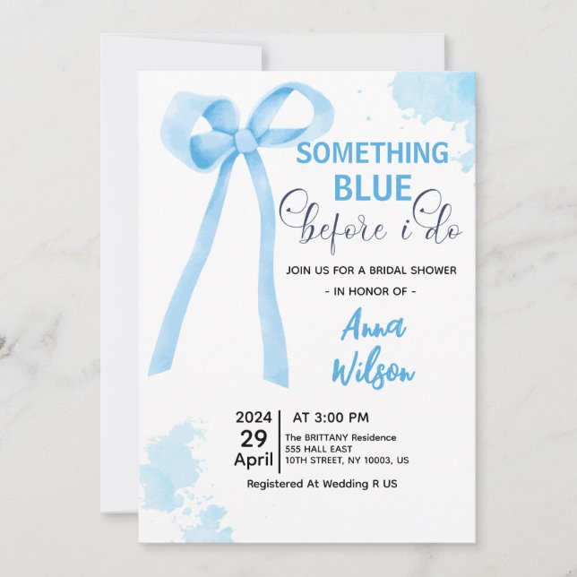 Something Blue Before I Do Bow Bridal Shower Invitation (Front)