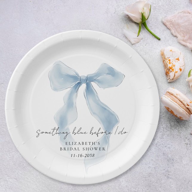 Something Blue Before I Do Bow Bridal Shower Paper Plates (Creator Uploaded)