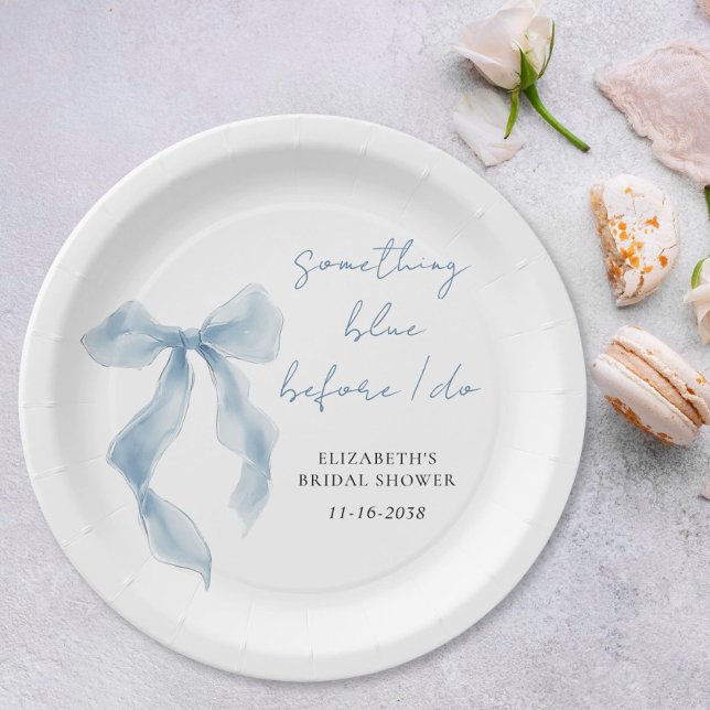 Something Blue Before I Do Bow Bridal Shower Paper Plates (Something Blue Before I Do Bow Bridal Shower Paper Plates)