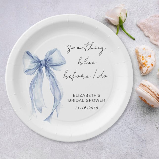 Something Blue Before I Do Bow Bridal Shower Paper Plates (Creator Uploaded)