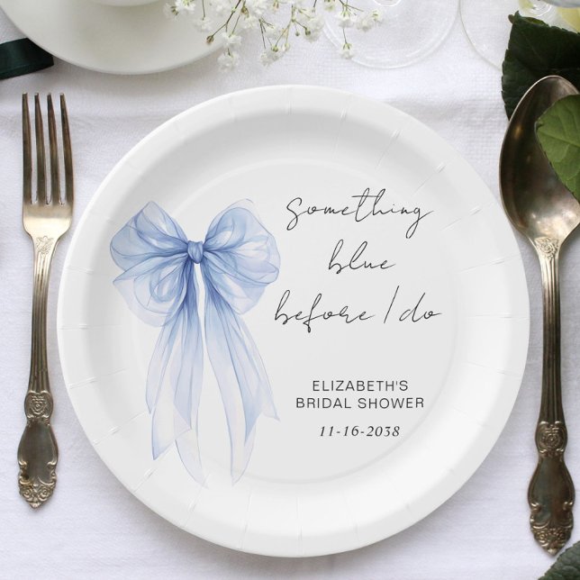 Something Blue Before I Do Bow Bridal Shower Paper Plates (Creator Uploaded)