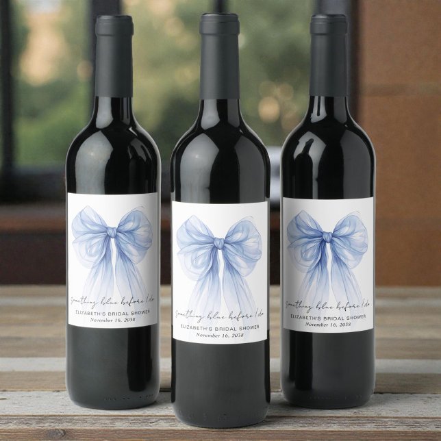 Something Blue Before I Do Bow Bridal Shower Wine Label (Something Blue Before I Do Bow Bridal Shower Wine Label)