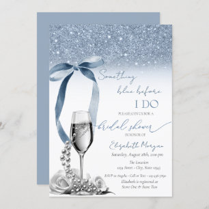 Something Blue Before I Do Bow Glitter Champagne Invitation