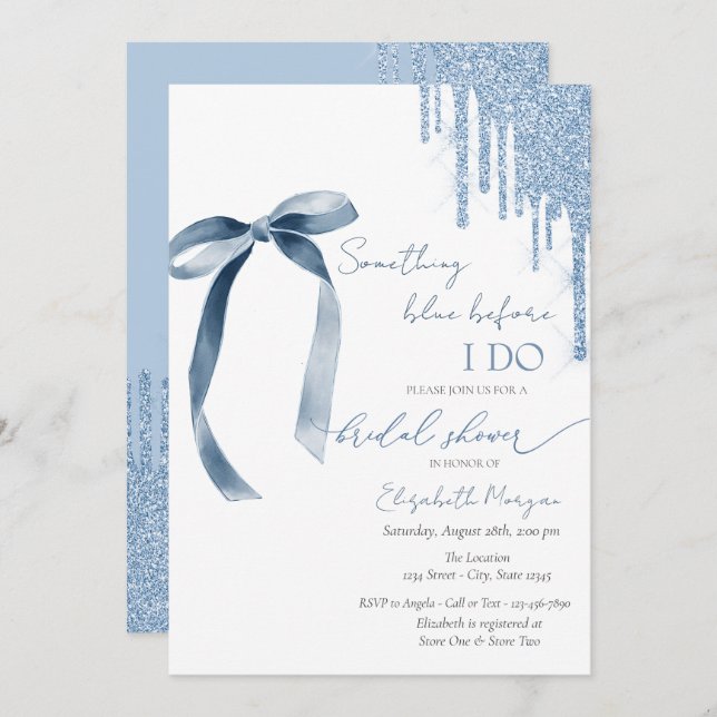 Something Blue Before I Do Bow Glitter Drips Invitation (Front/Back)