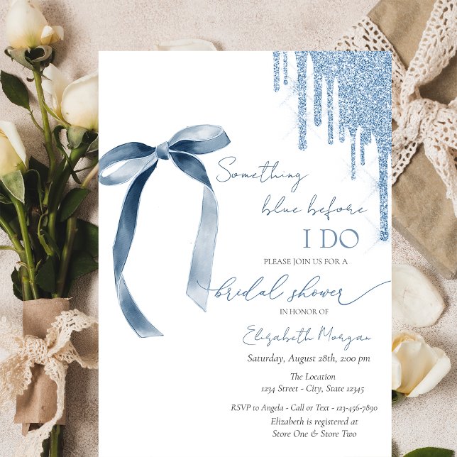 Something Blue Before I Do Bow Glitter Drips Invitation (Creator Uploaded)