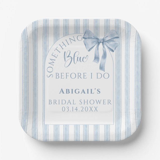 Something Blue Before I Do Bow  Paper Plates (Front)
