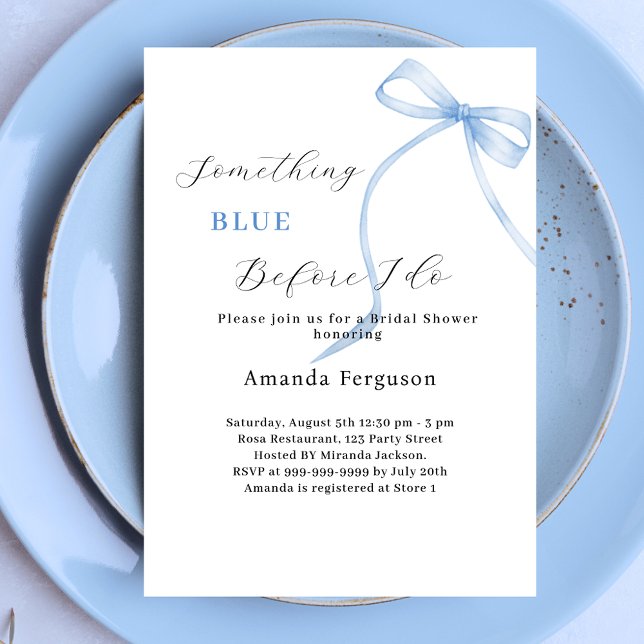 Something blue before I do bow white Bridal Shower Invitation (Creator Uploaded)
