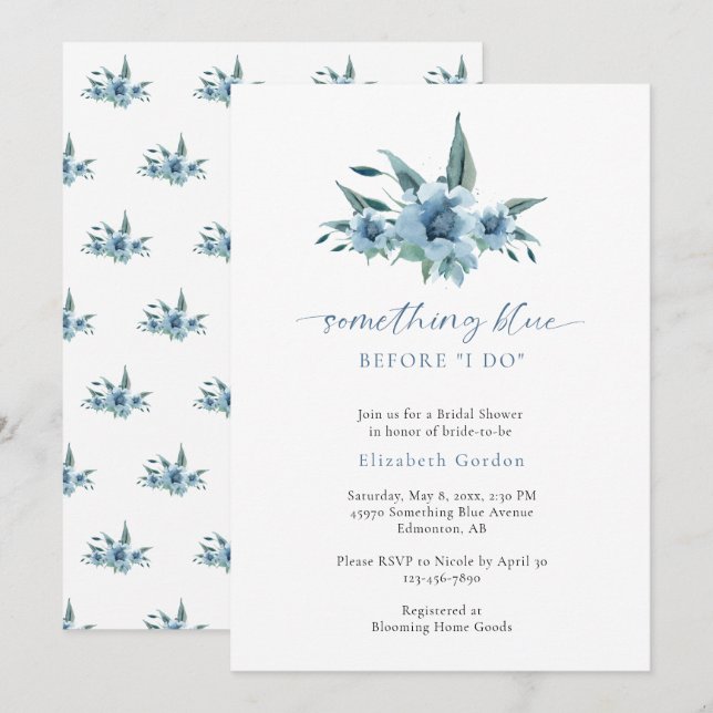 Something Blue Before I Do Bridal Shower Floral Invitation (Front/Back)